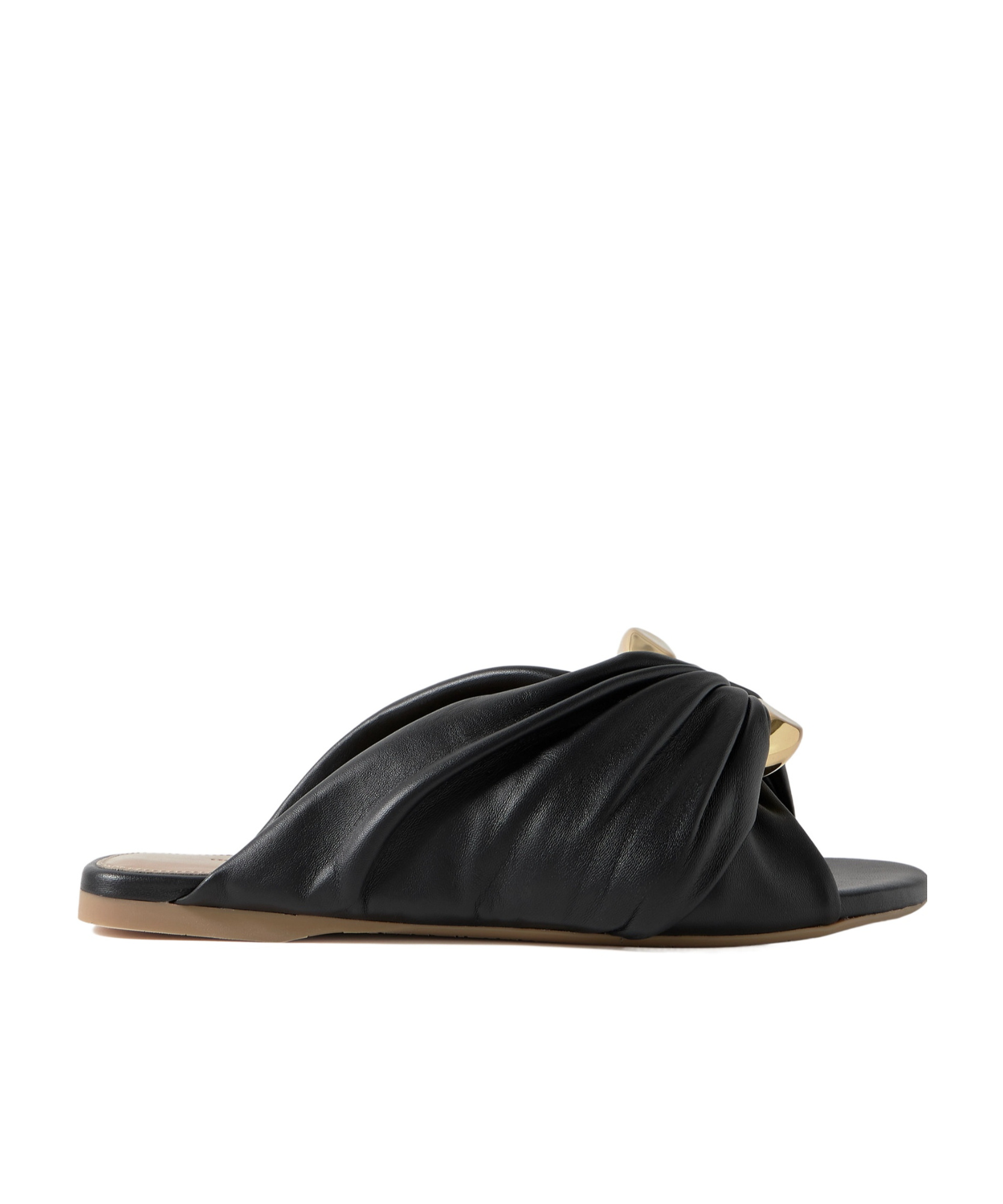 Jw Anderson Corner Chain-embellished Gathered Leather Slides In Black