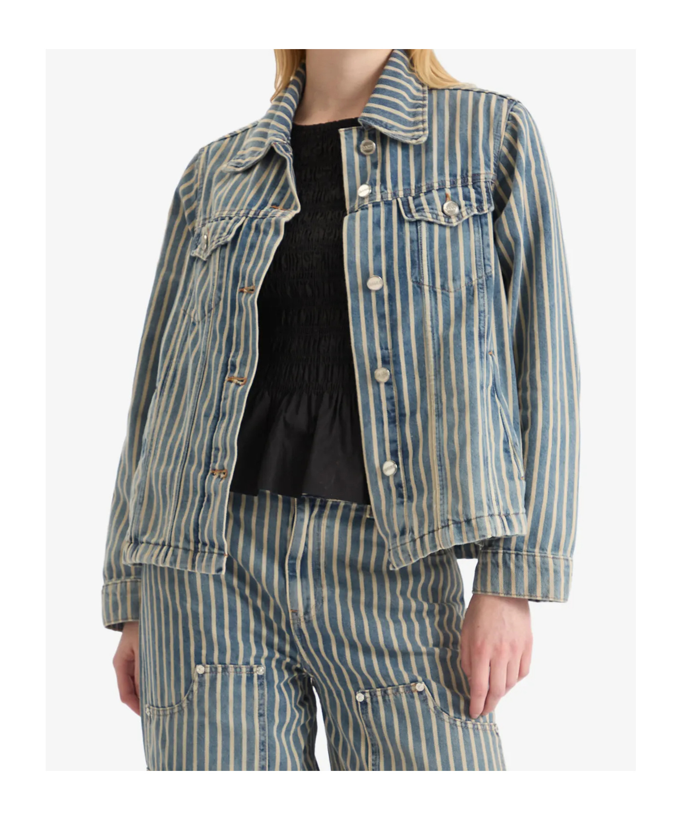 Ganni Button-up Striped Denim Shirt In Multi