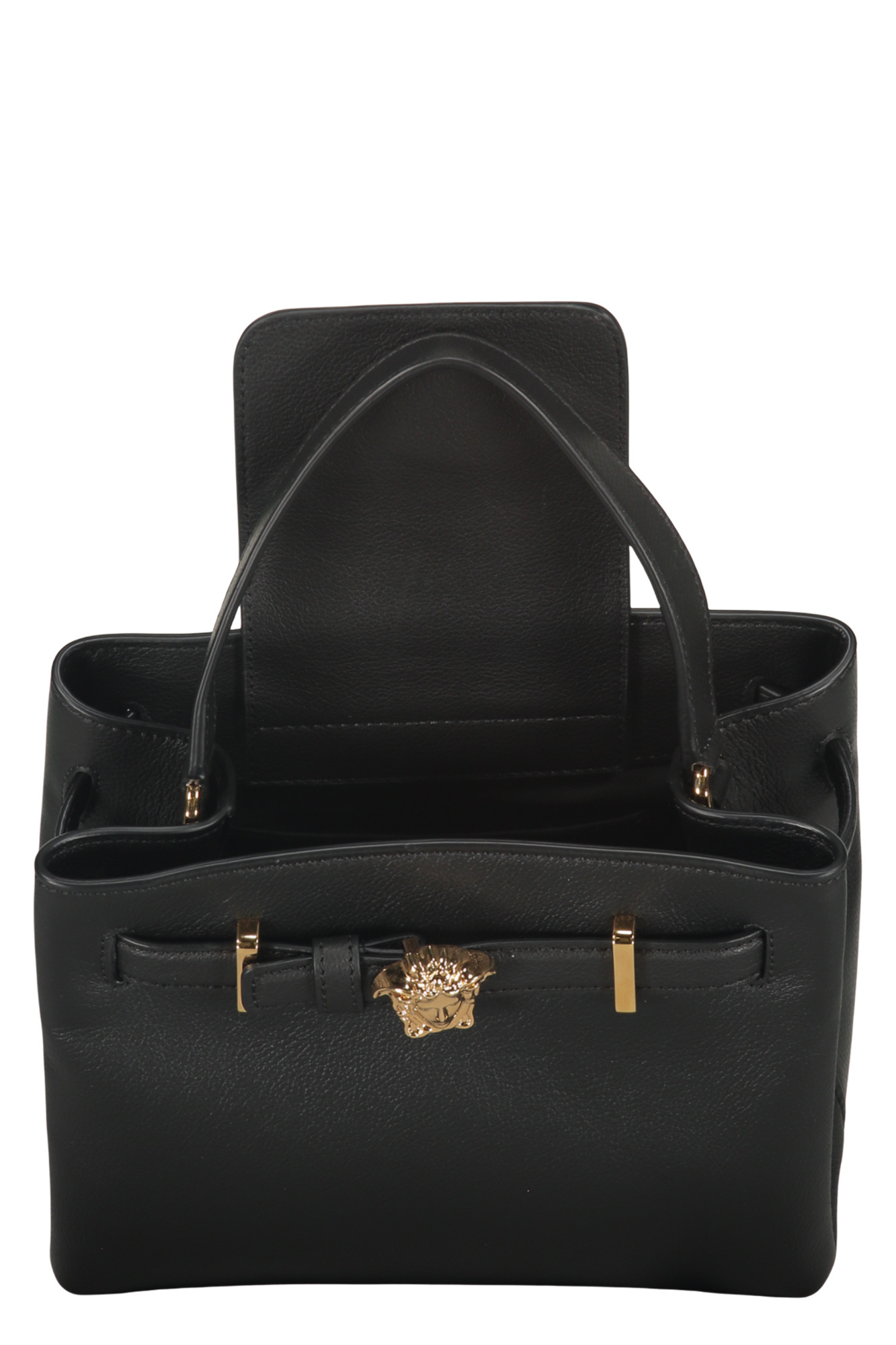 Versace Elegant Black Leather Bag With Golden Closure In Black