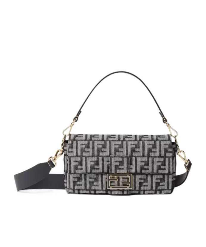 Fendi Baguette Dark Blue Denim-effect Ff Jacquard Bag In Multi