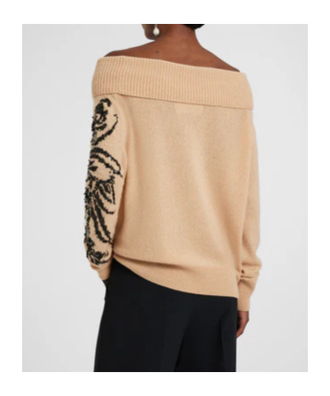 Ermanno Scervino Pure Cashmere Sweater With Hand-embroidered Iris And Crystals In Neutral