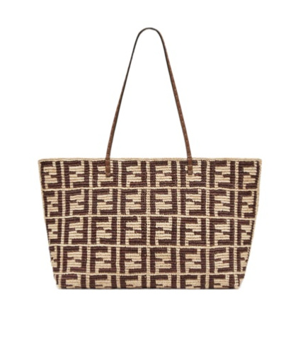 Fendi Large Roll Ff Crochet Tote Bag In Brown