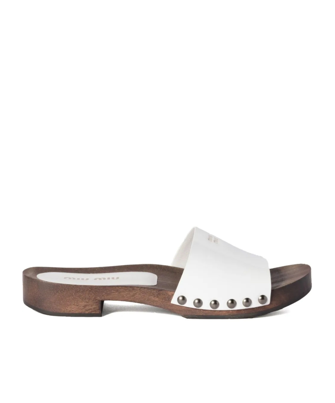 Miu Miu Leather Logo Slide Clogs In White