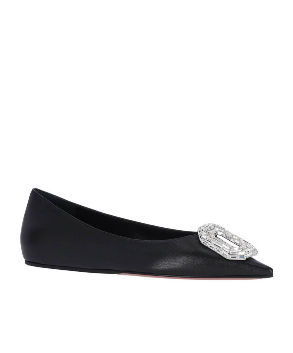 Shop Amina Muaddi Pointed Flat Shoes In Black