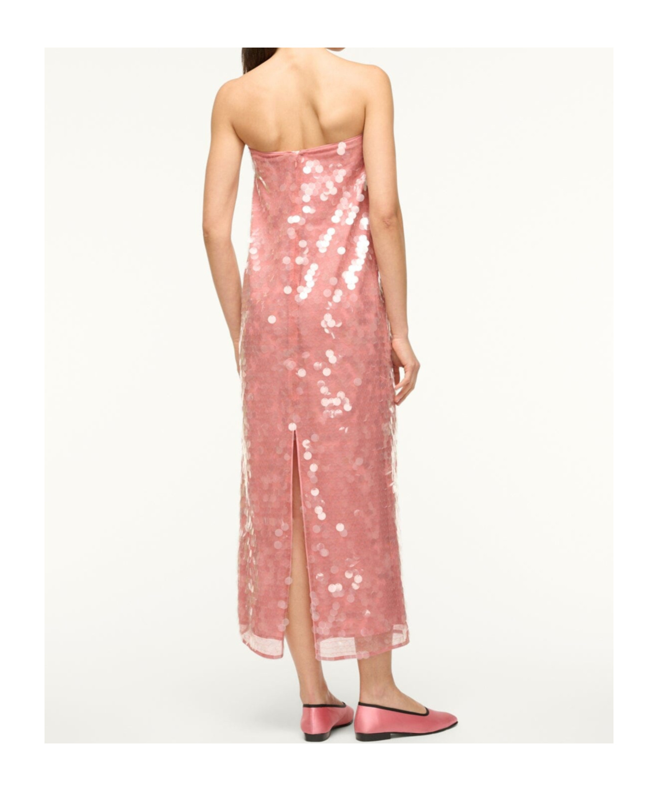 Staud Casey Strapless Paillette-embellished Tulle Midi Dress In Pink