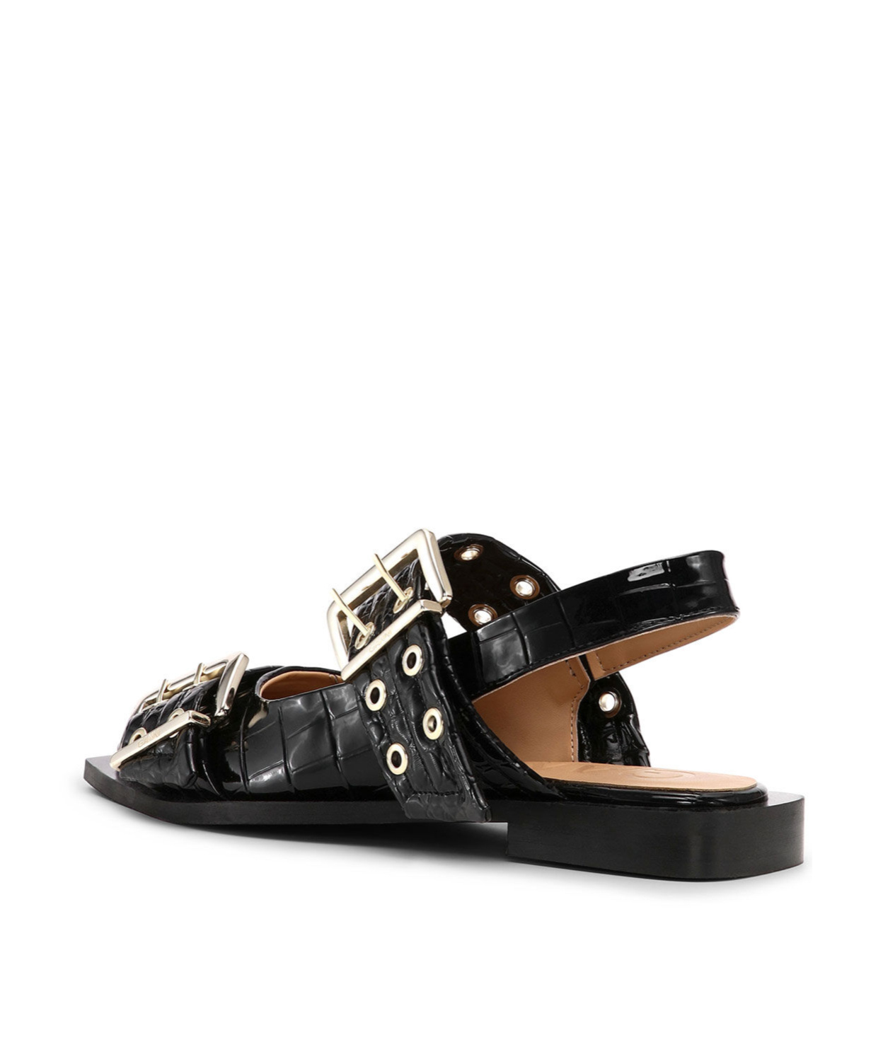Ganni Embellished Glossed Recycled Point-toe Slingback Flats In Black