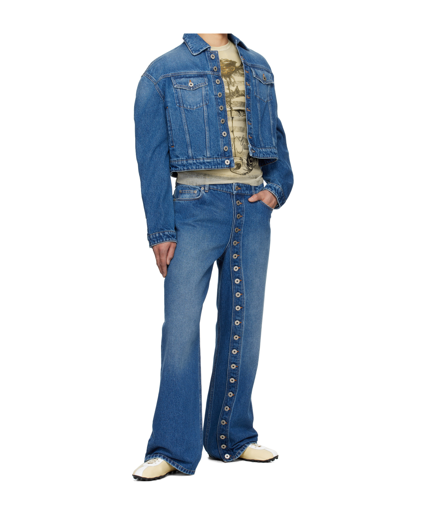Jean Paul Gaultier Men Buttoned Denim Jeans In Blue