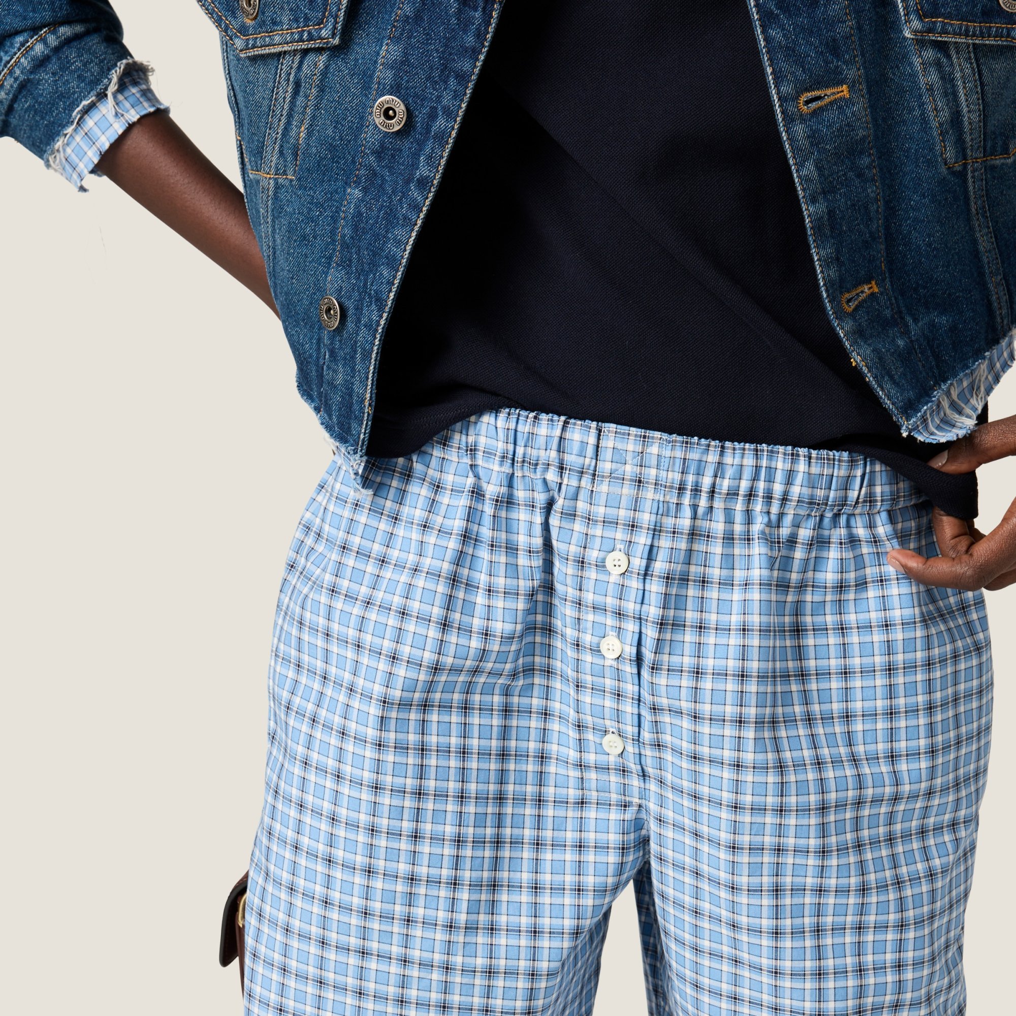 Miu Miu Checked Poplin Boxer Shorts In Blue