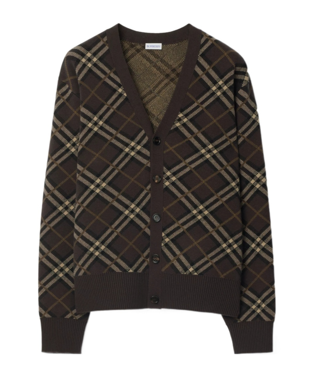 Burberry Check Wool And Cashmere-blend Cardigan In Brown