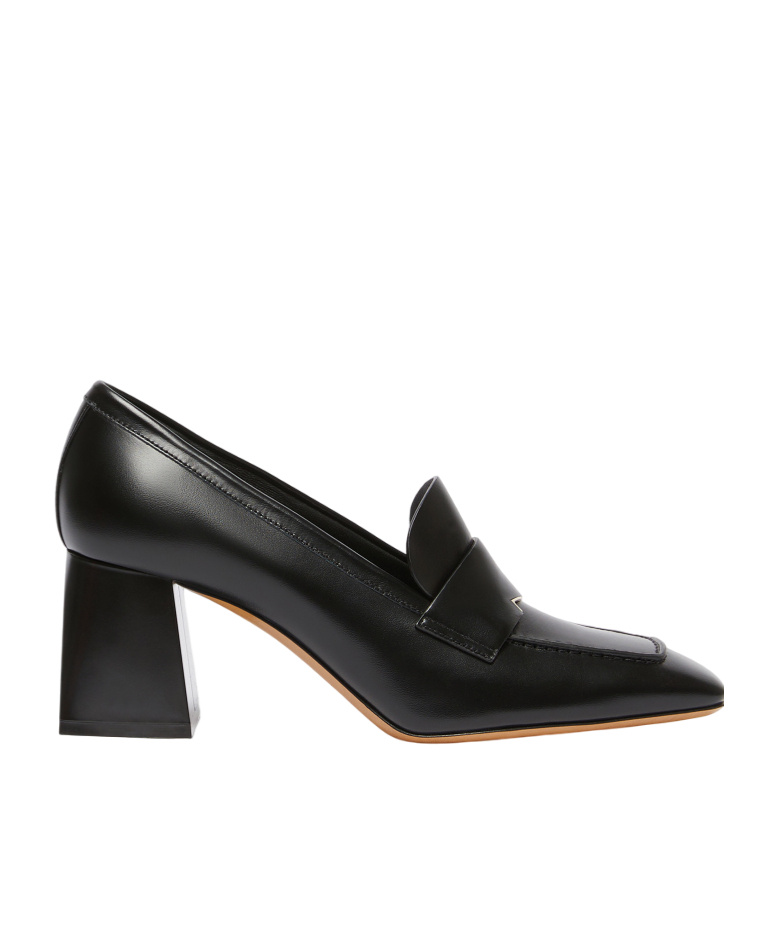 Max Mara Leather Loafers With Heel In Black
