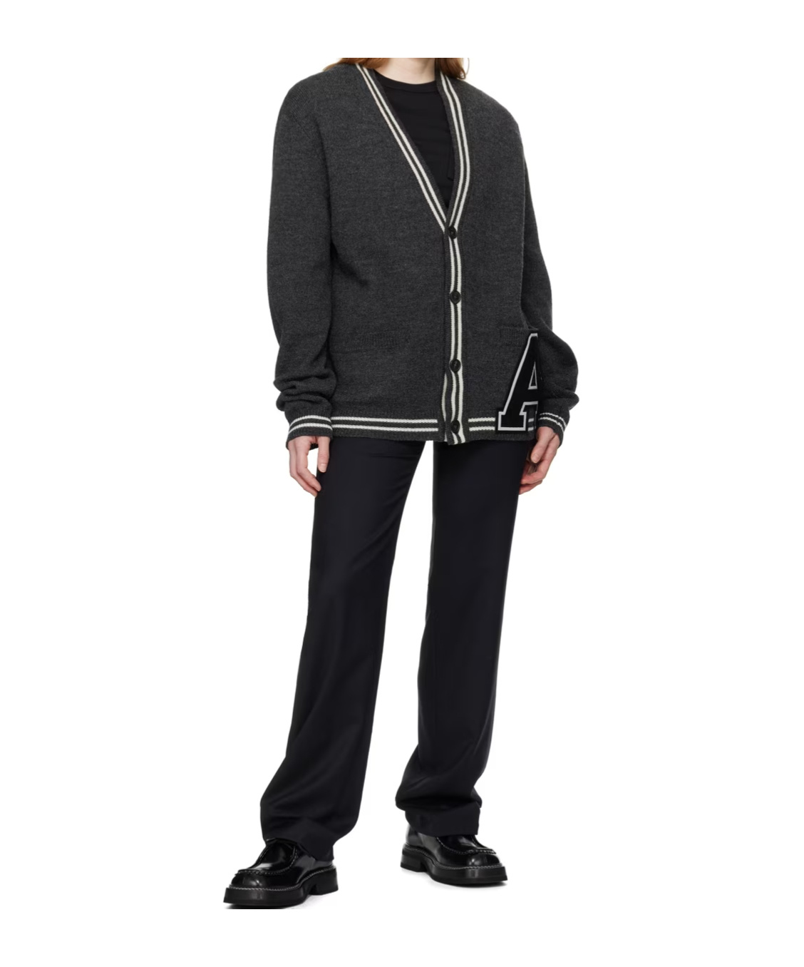 Ambush Varsity-letter Wool Cardigan In Black
