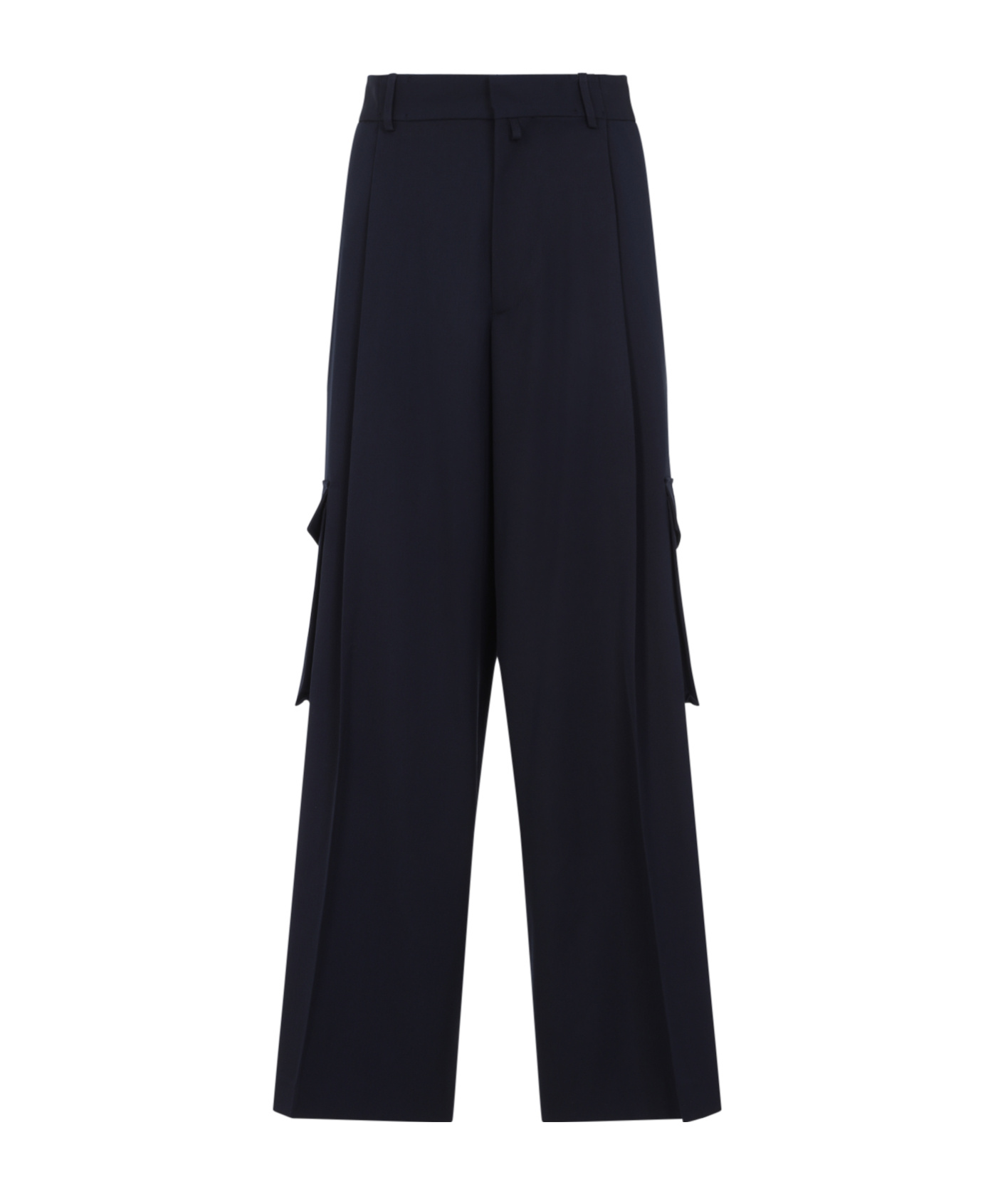 Dries Van Noten Navy-blue Wool Tris Pants In Black