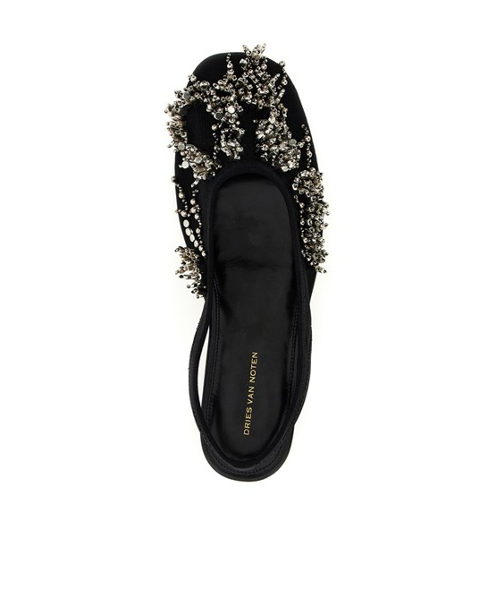 Dries Van Noten Black Embellished Mesh Slingback Ballerina Flats