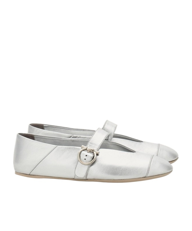 Ferragamo Gancini Ballet Flat In Silver