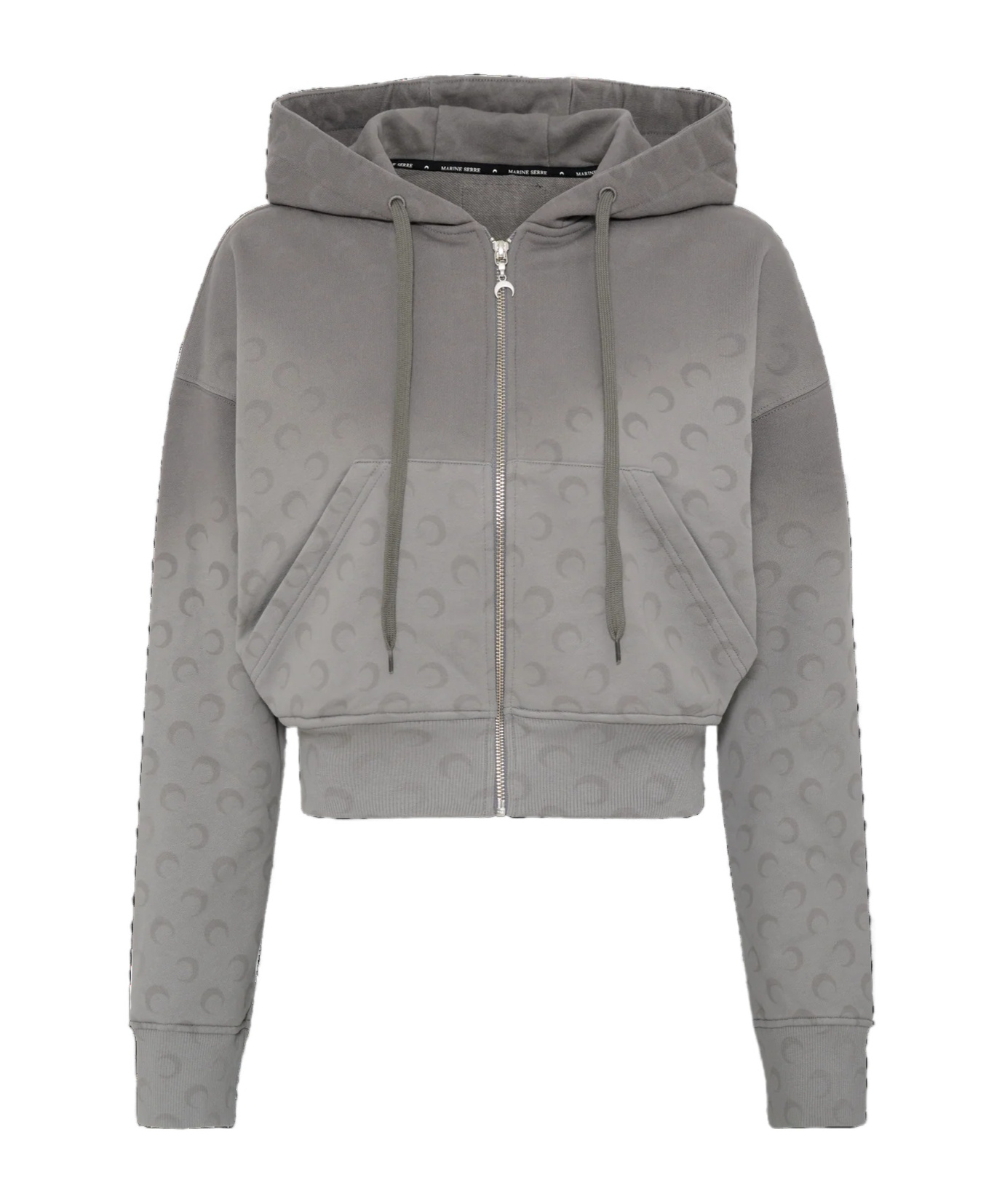 Marine Serre Moon Fleece Cropped Zipped Hoodie Woman Grey In Gray