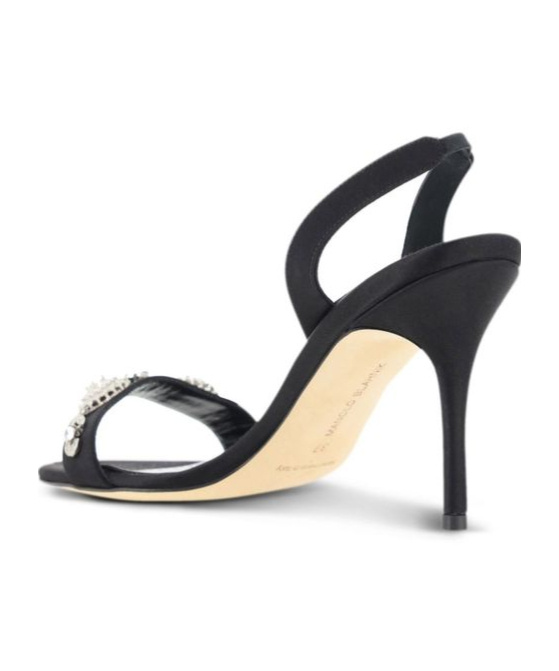 Manolo Blahnik Round Toe High Heel Sandals In Black