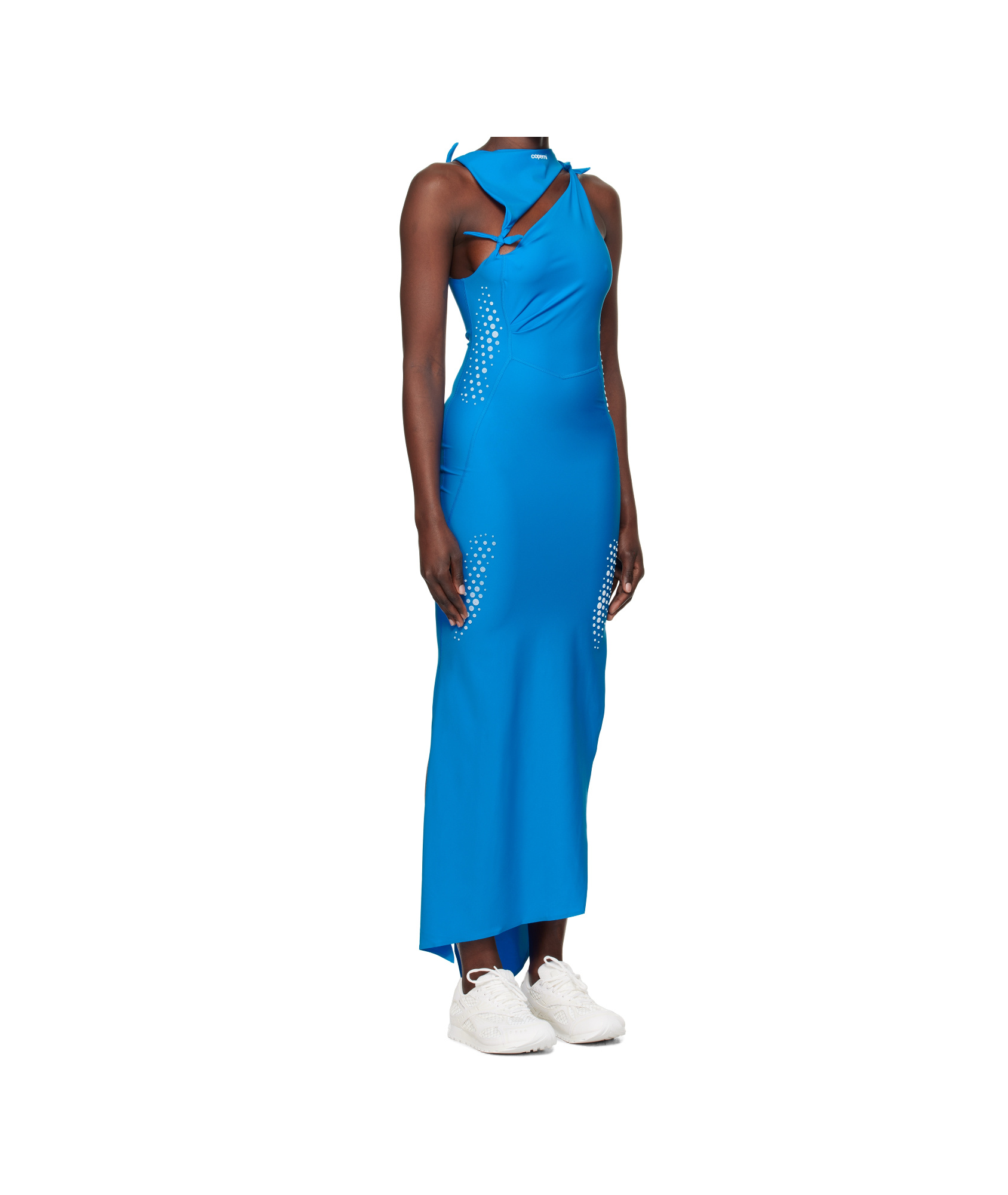 Coperni Womens Blue Sapphire Floral-embellished Asymmetric Stretch-jersey Maxi Dress In Blue