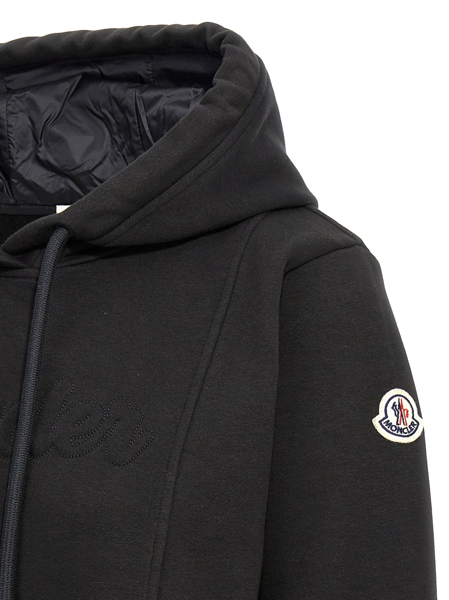 Moncler Stitched Logo Hooded Mini Dress In Black