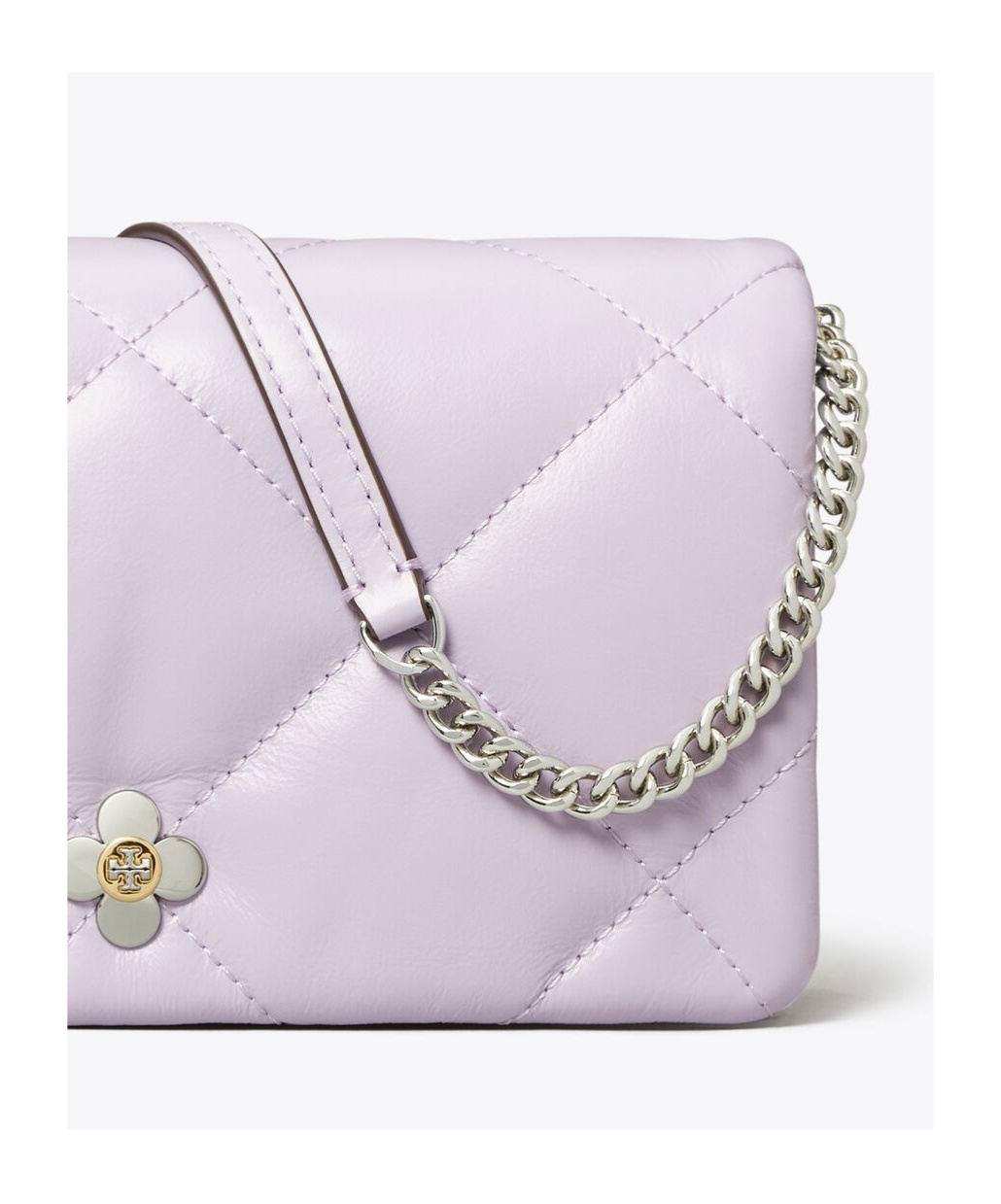 Tory Burch Kira Diamond Quilt Clover Chain Wallet In Purple