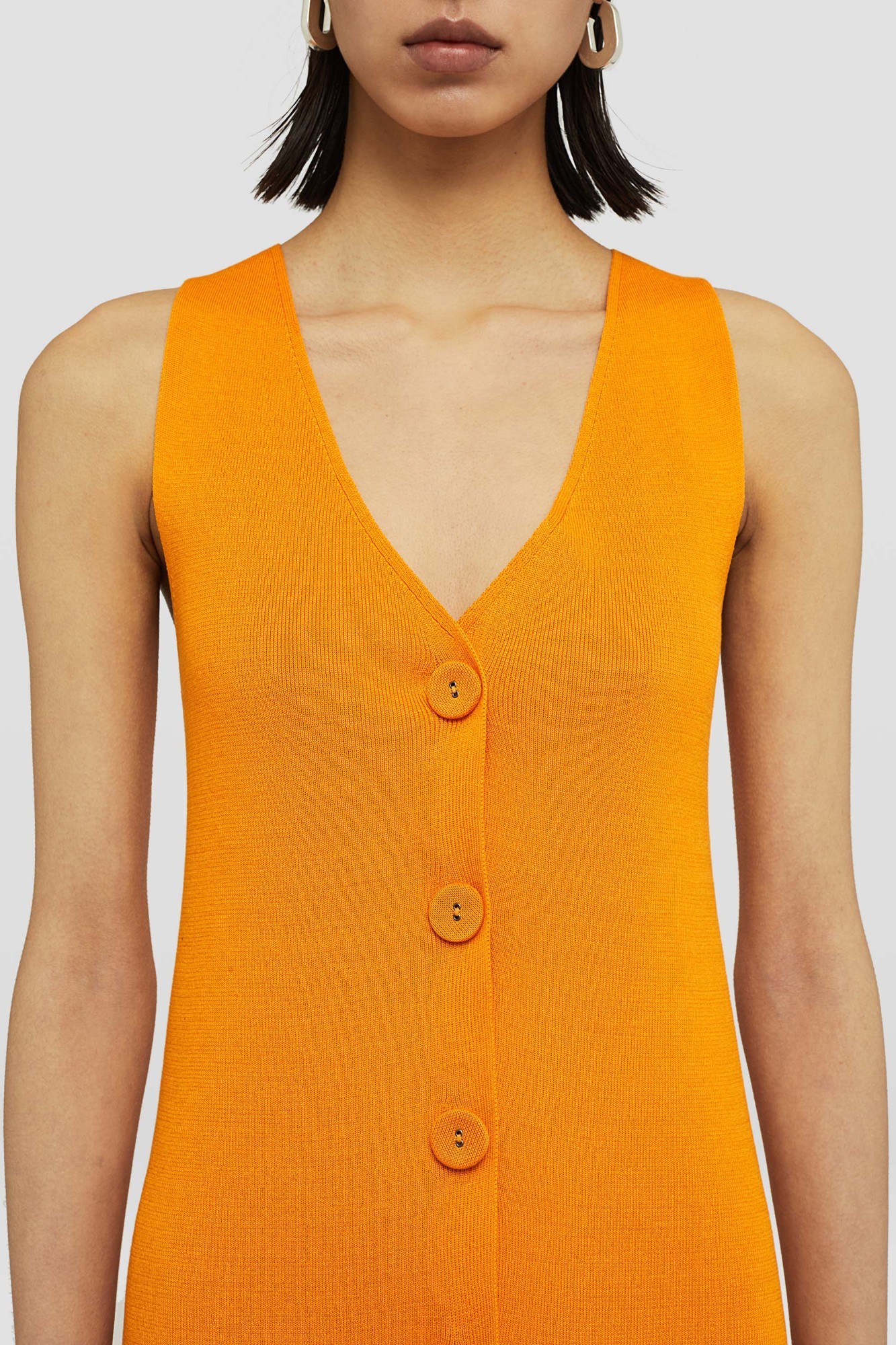 Jil Sander Sleeveless V-neck Ribbed Knit Dress In Orange