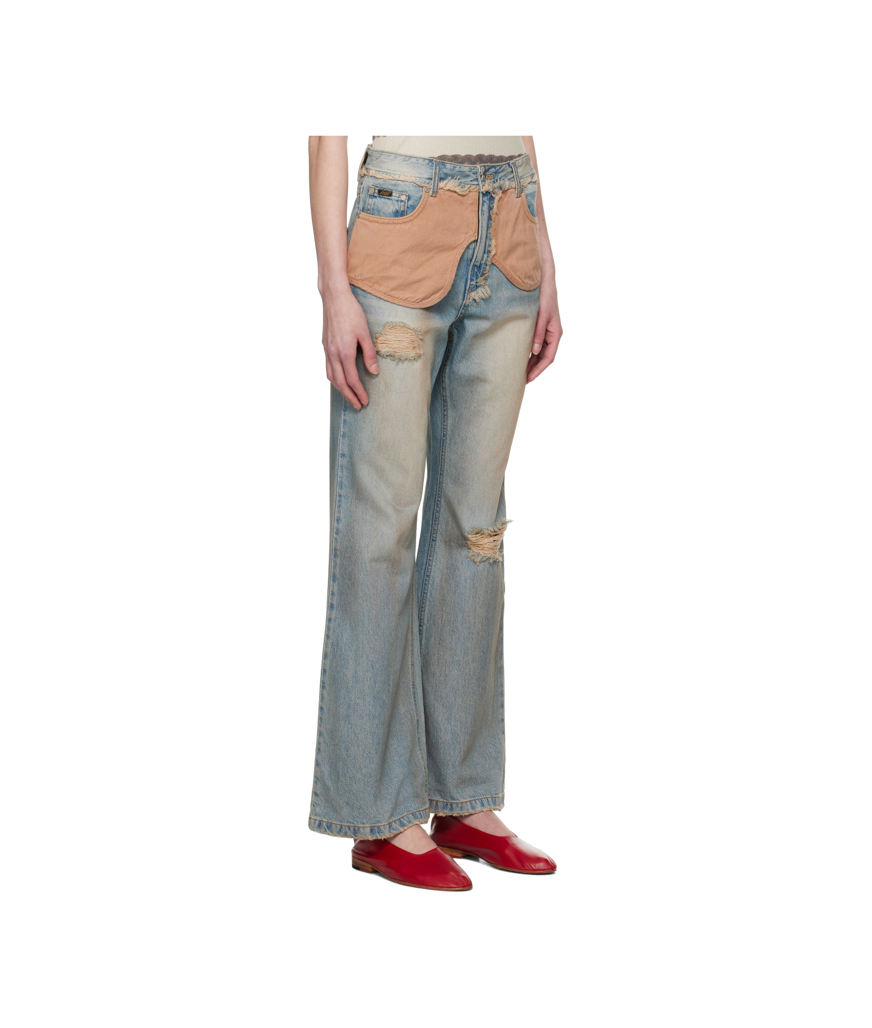 Andersson Bell Blue Deconstructed Dirty Wash Bootcut Jeans In Washed Blue