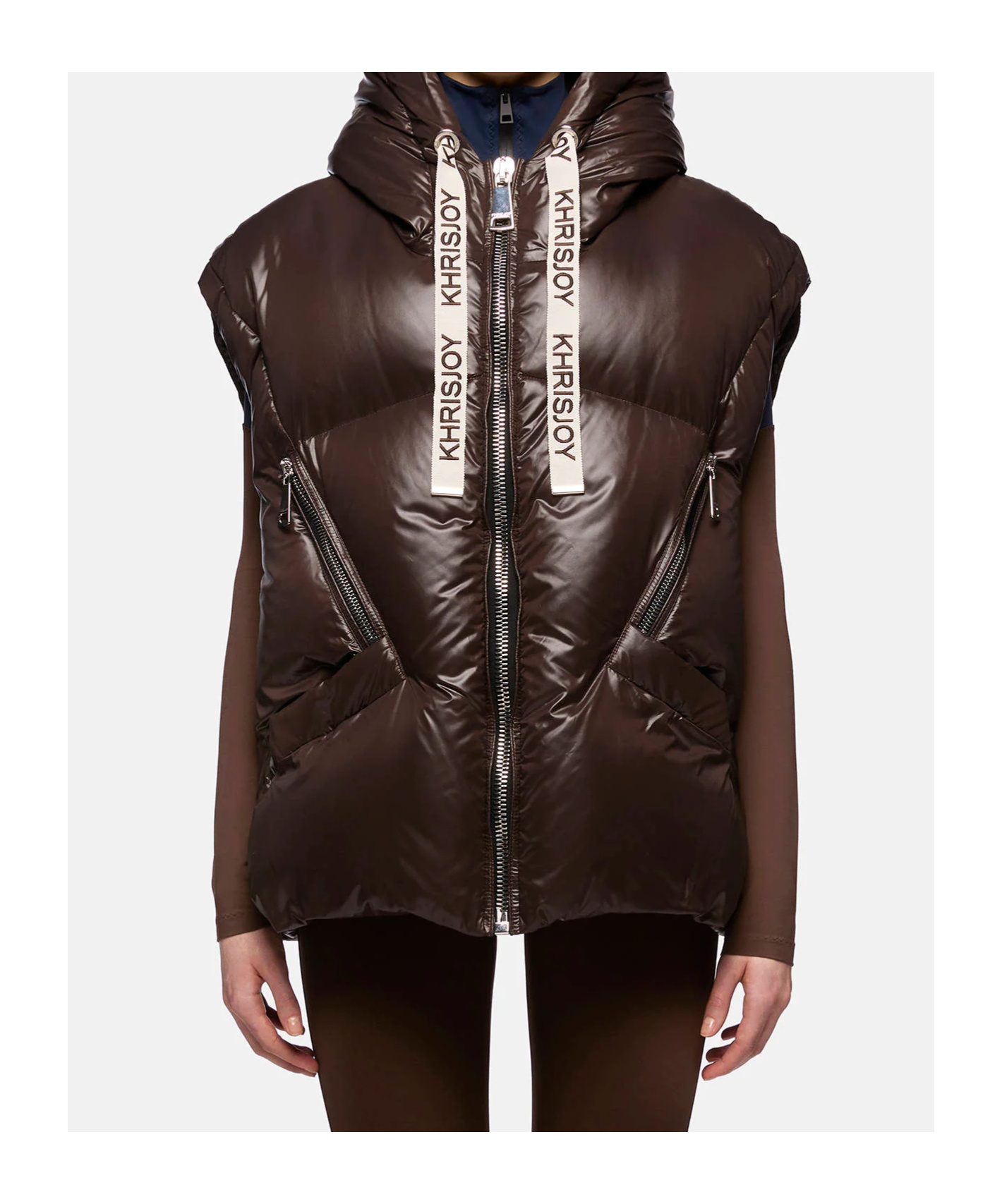 Khrisjoy Quilted Nylon Sleeveless Down Jacket With Hood In Brown