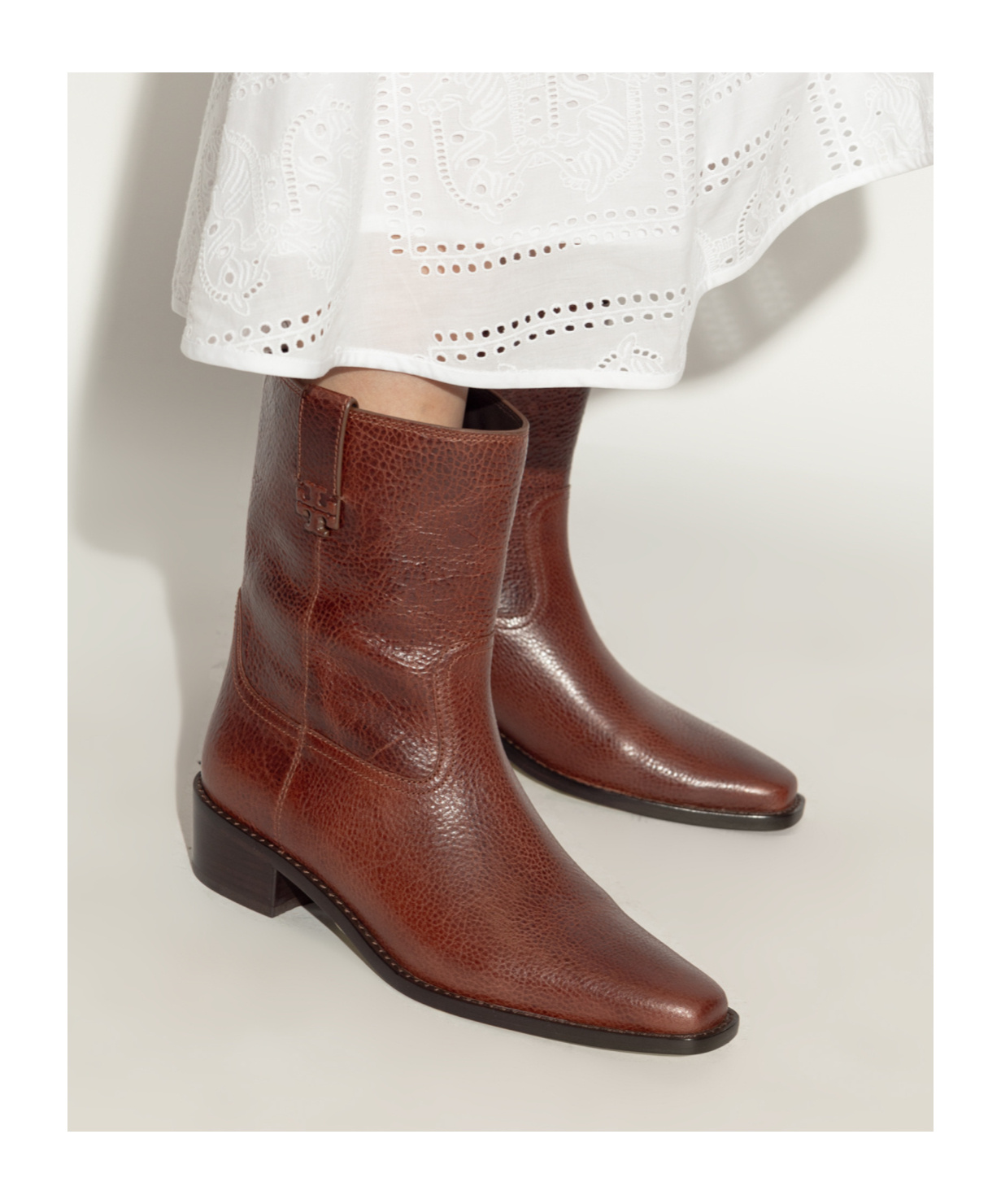 Shop Tory Burch Square-toed Short Boots In Brown