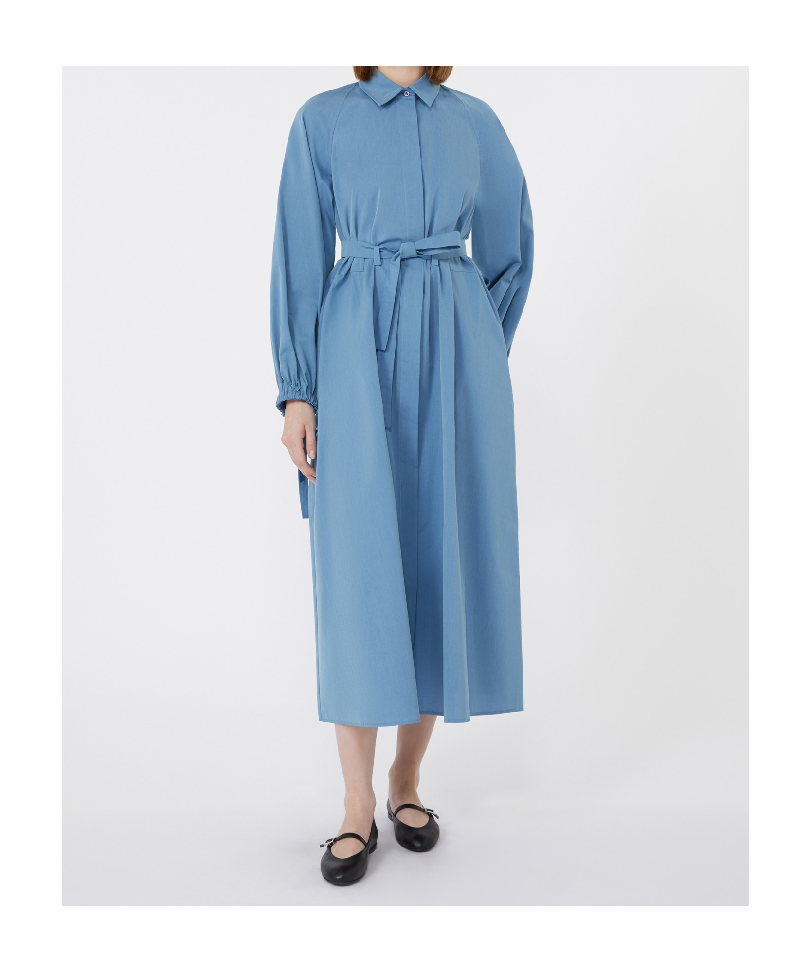 Max Mara Long Taffeta Shirt Dress In Blue
