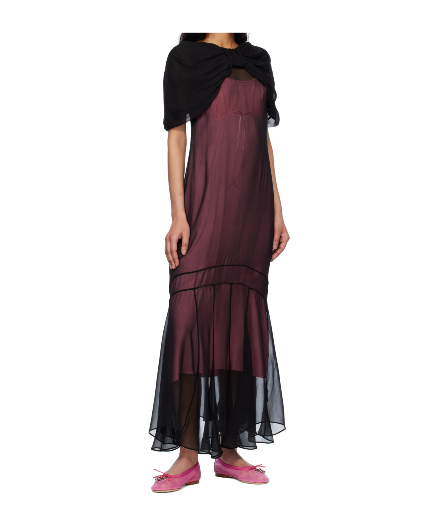 Simone Rocha Black Extended Bow Multi-seam Maxi Dress In Burgundy