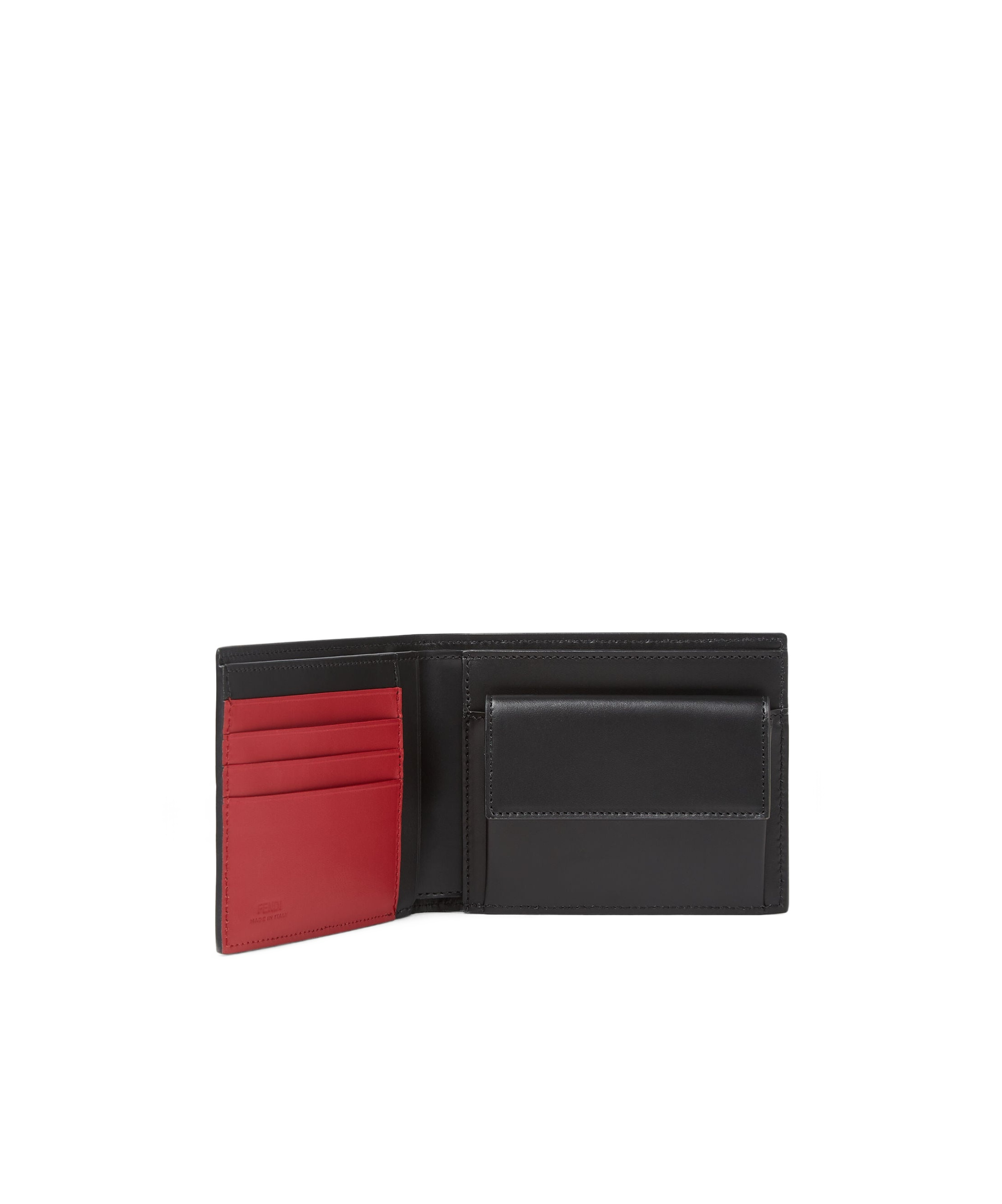 Fendi Men Ff Jacquard Fabric And Leather Bifold Wallet In Black And Red