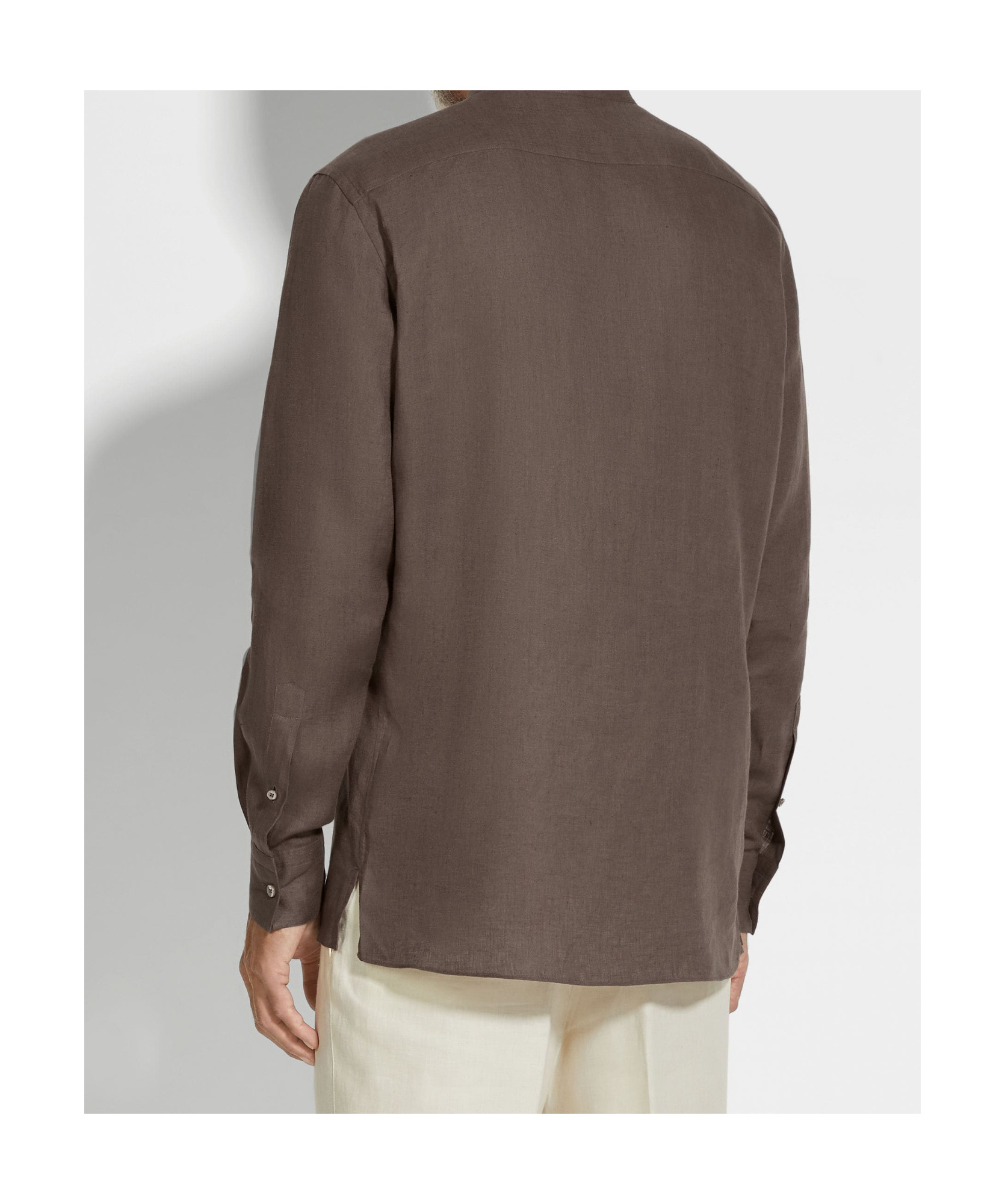 Shop Zegna Linen Shirt In Dark Grey Brown