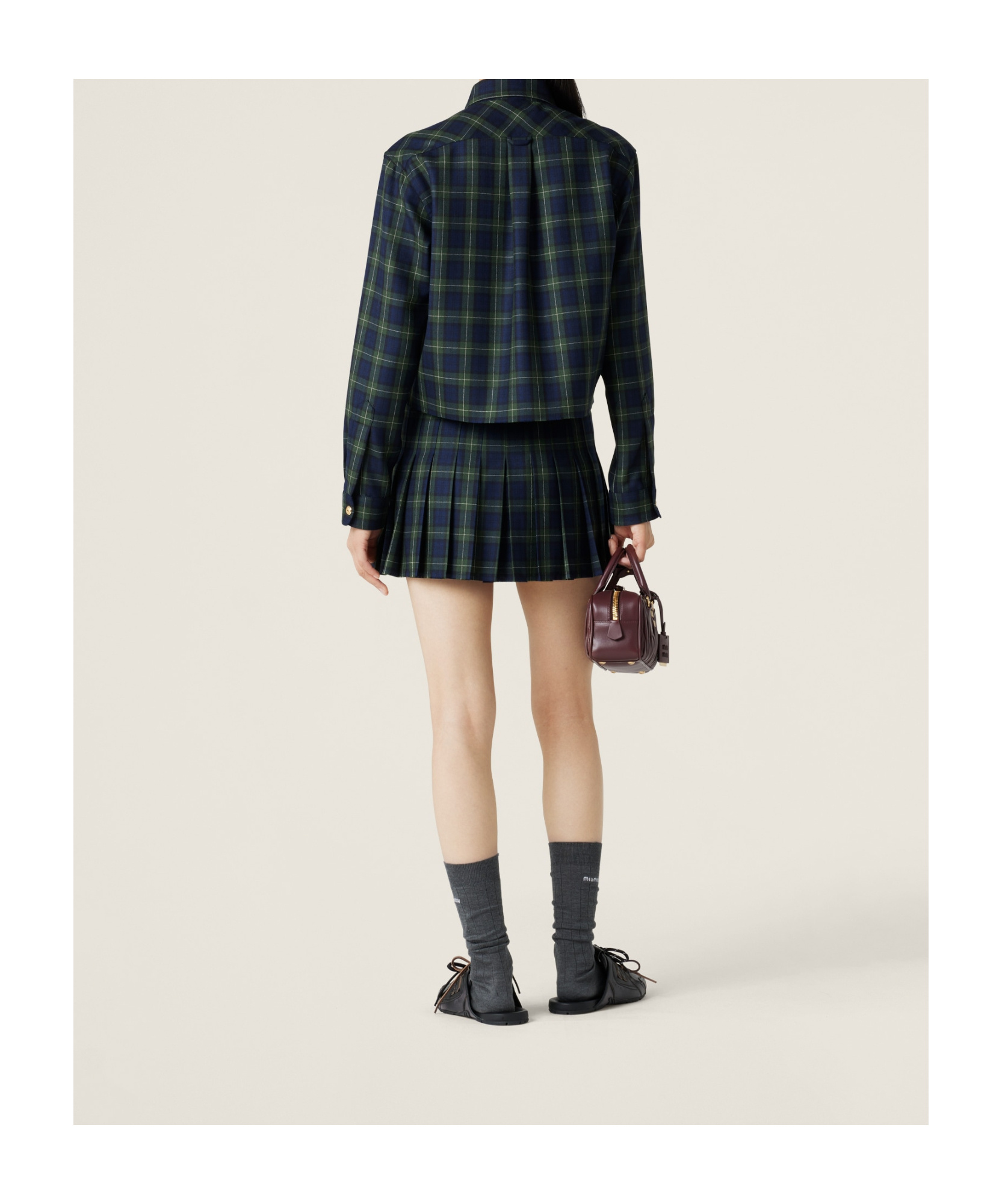 Shop Miu Miu Pleated Tartan Miniskirt In Black