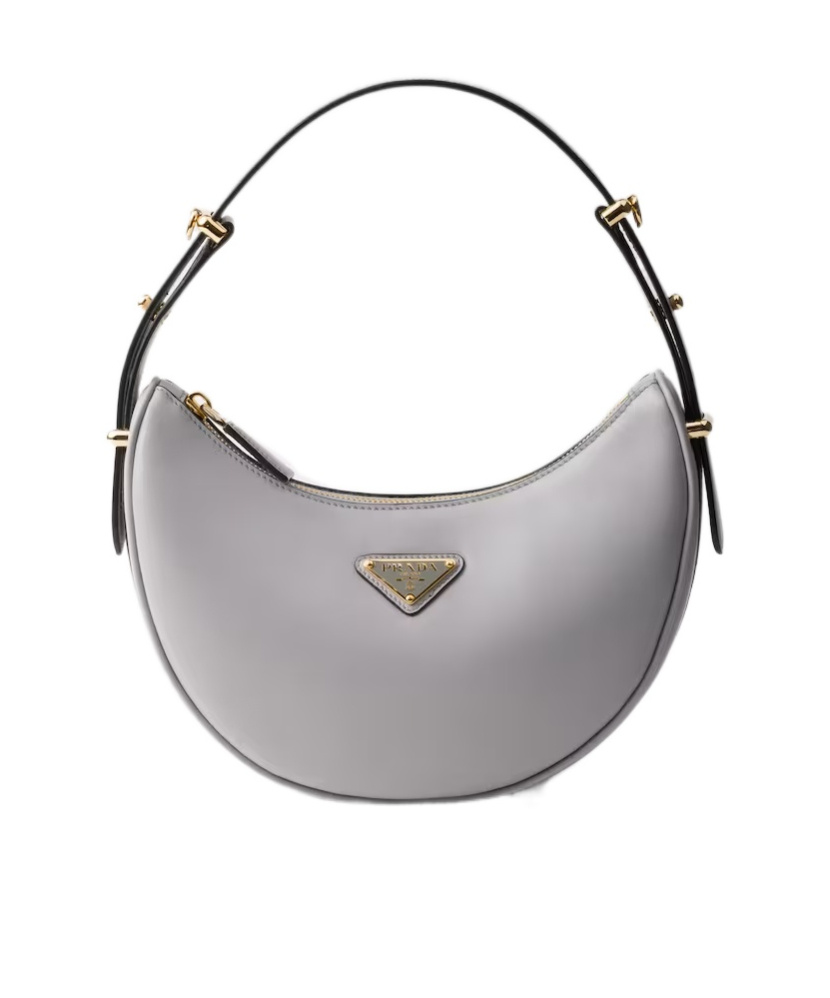 Prada Light Grey Leather Arque Bag Women In Gray