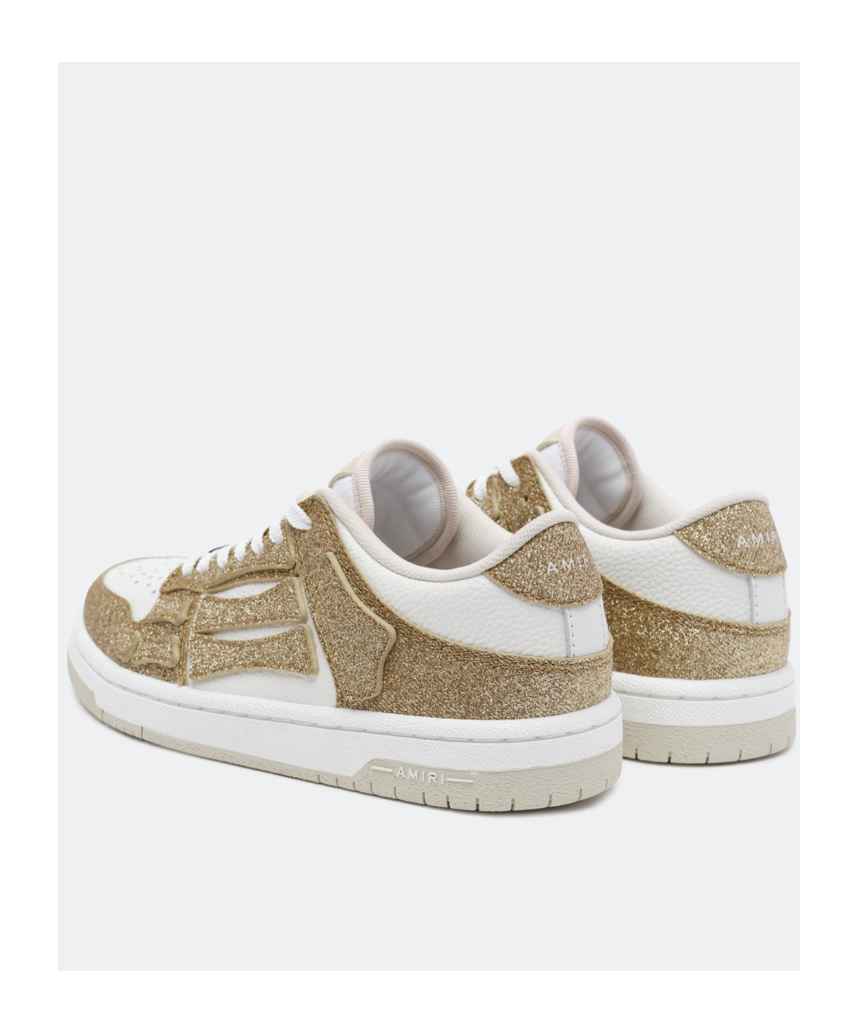 Amiri White & Gold Shimmer Skel Top Low Sneakers In White