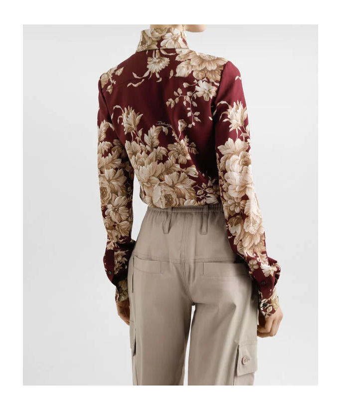 Dolce & Gabbana Rose-print Charmeuse Shirt In Red