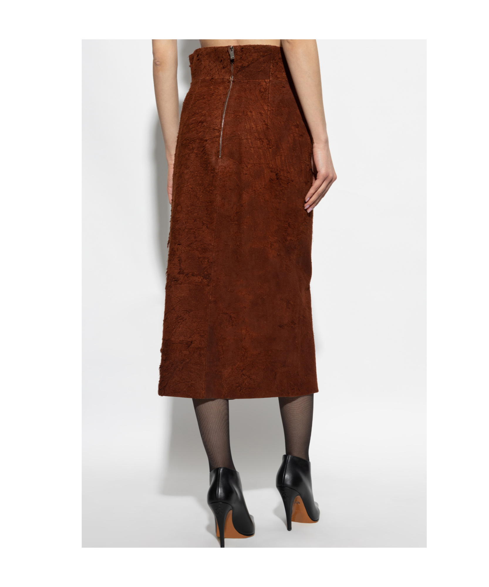 Alexander Mcqueen Womens Brown Brushed-suede Split Leather Midi Skirt In Brown