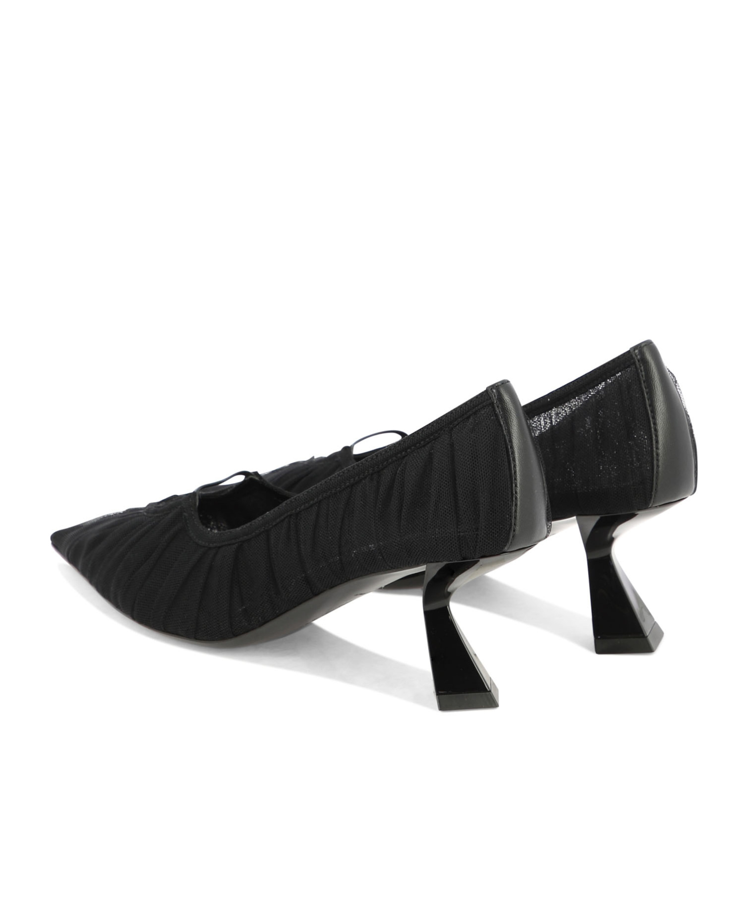Nensi Dojaka Pointed Toe Mesh Overlay Sculptural Heel Pumps In Black