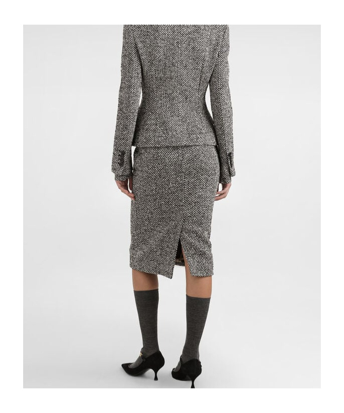 Dolce & Gabbana Tweed Midi Pencil Skirt In Gray