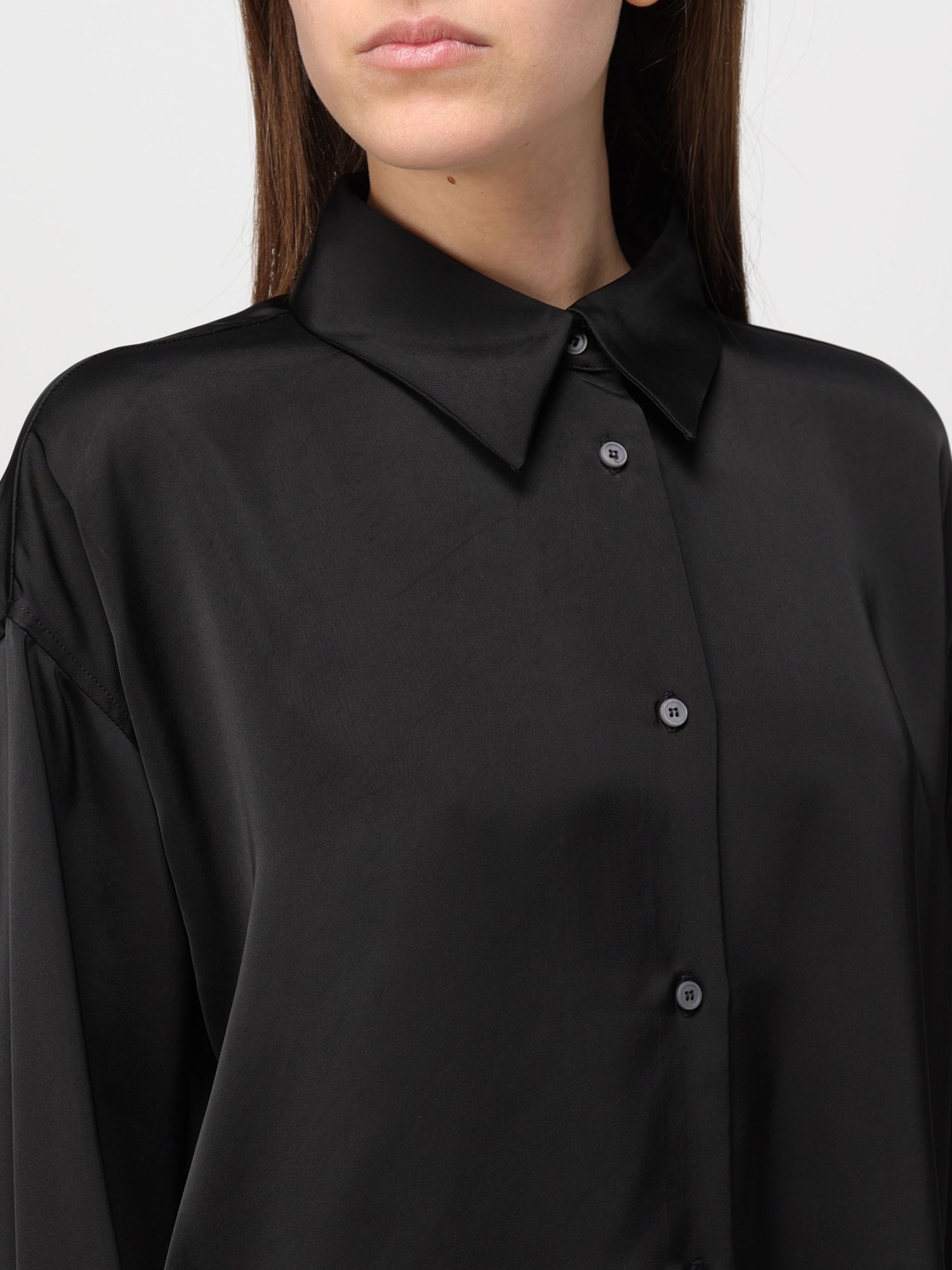 Fabiana Filippi Drop-shoulder Satin Elongated Shirt In Black