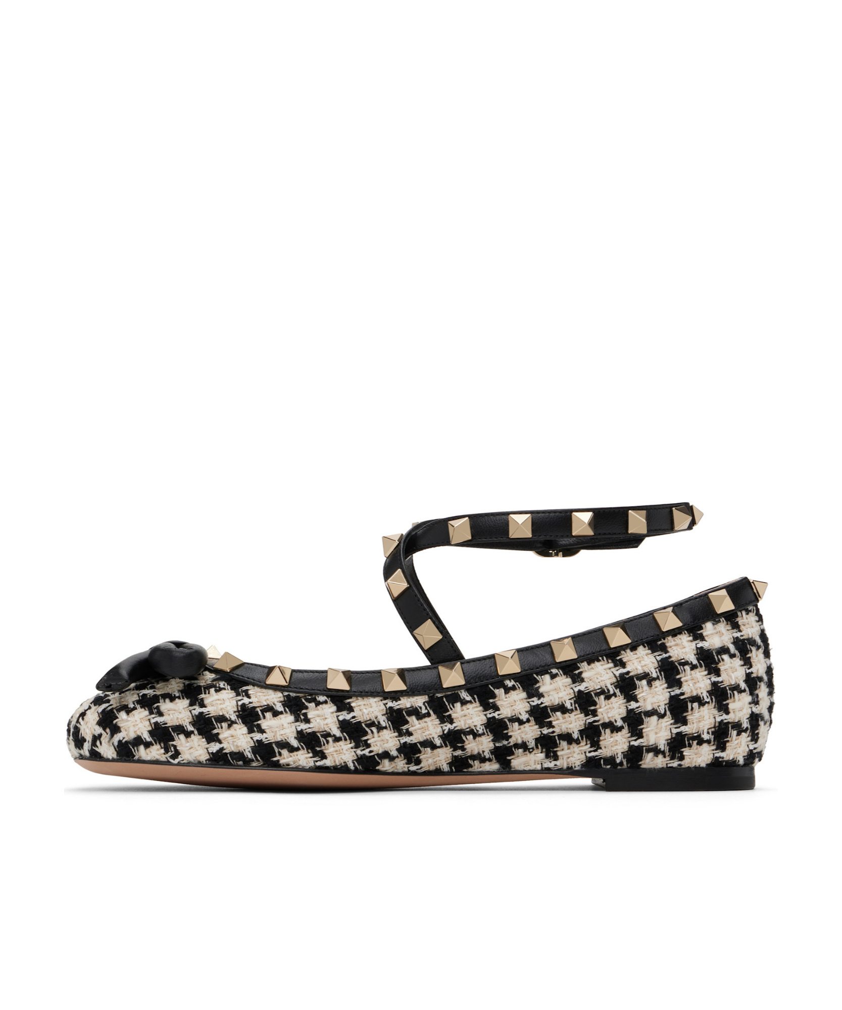 Valentino Mesh Rockstud Embellished Pointed Toe Ballerinas In Black
