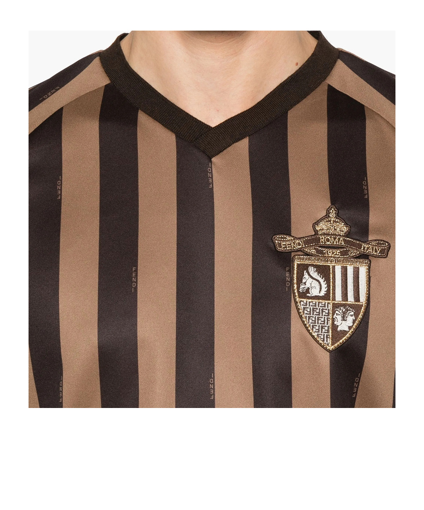 Fendi V-neck Striped T-shirt In Black