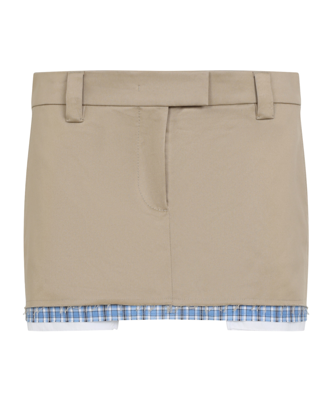 Miu Miu Skirt With Back Slit Pockets And Plaid Trim In Nude