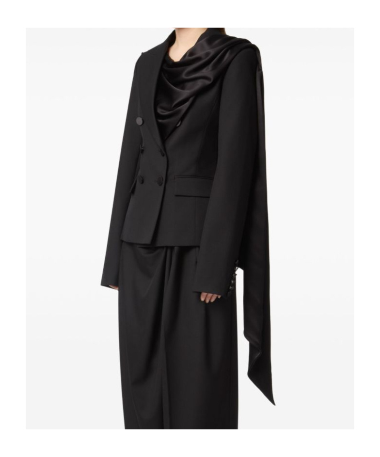 Nina Ricci Draped Blazer With Attached Scarf And Satin Detail In Black