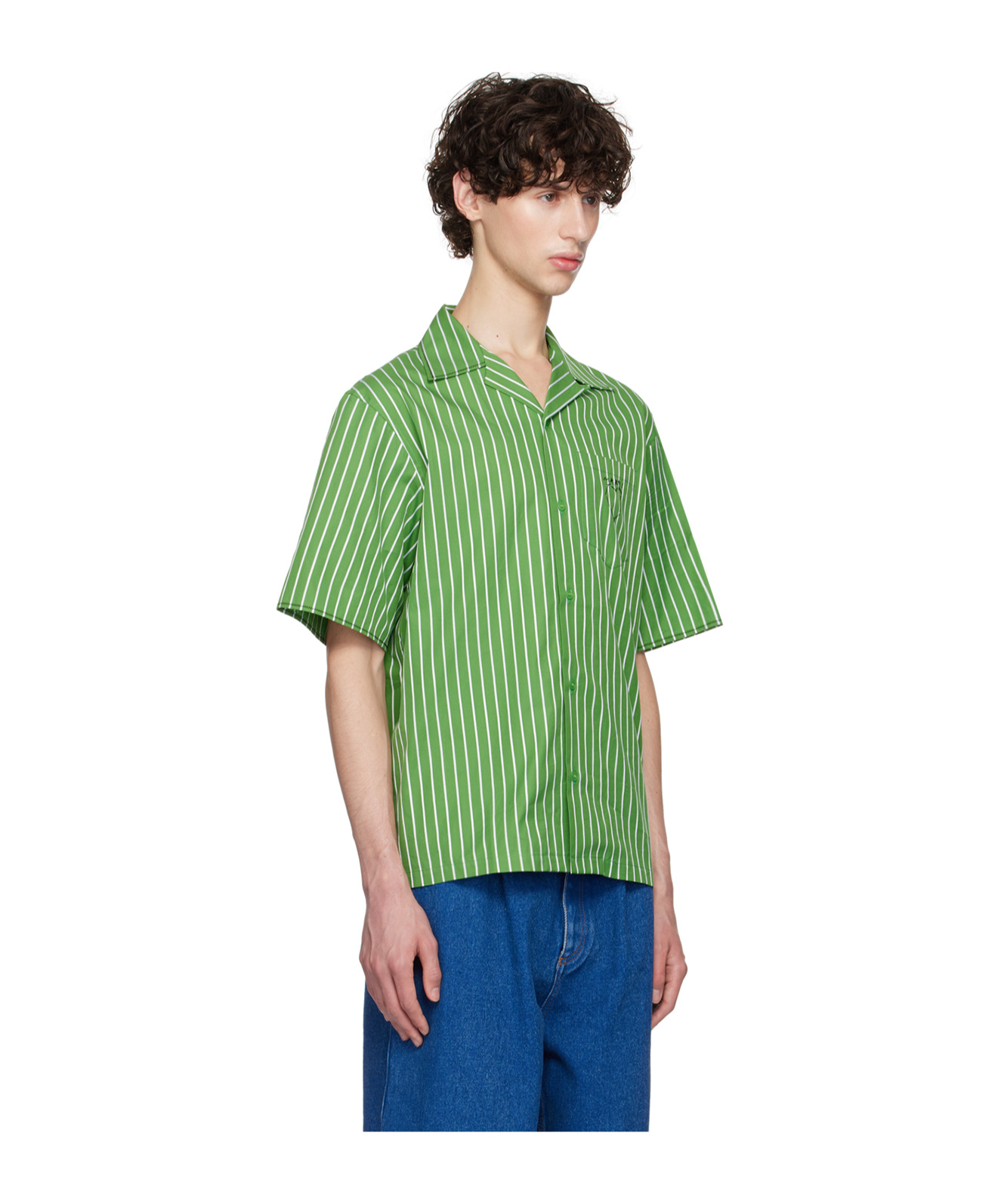 Shop Marni Embroidered Striped Shirt In Green