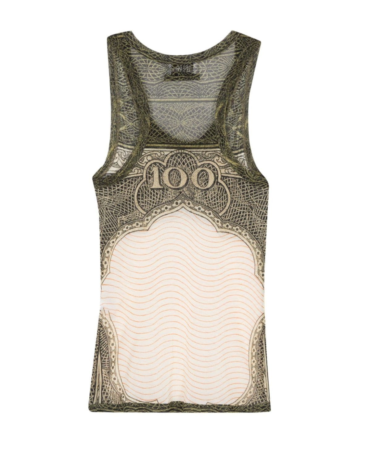 Jean Paul Gaultier Green & Off-white Sheer Tank Top In White