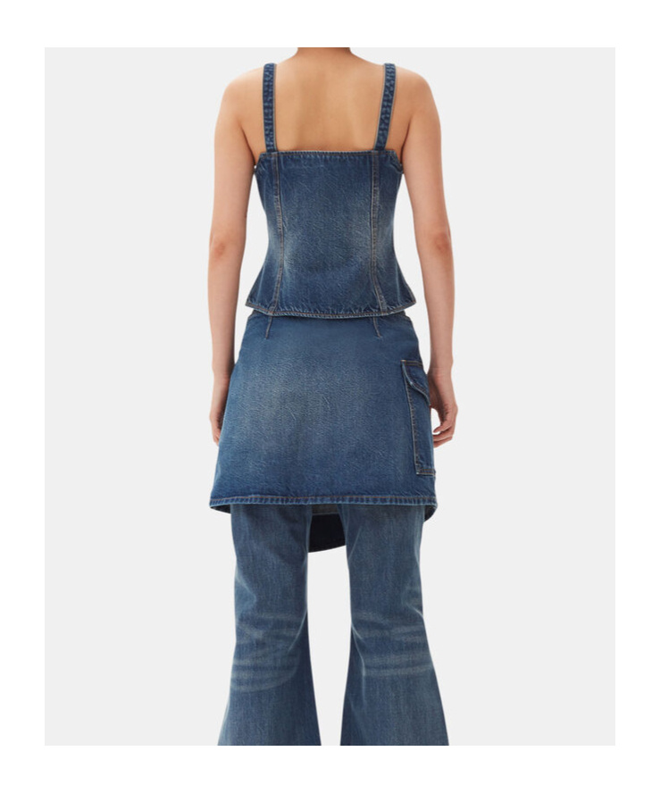 Ganni Blue Heavy Washed Denim Tank Top In Blue