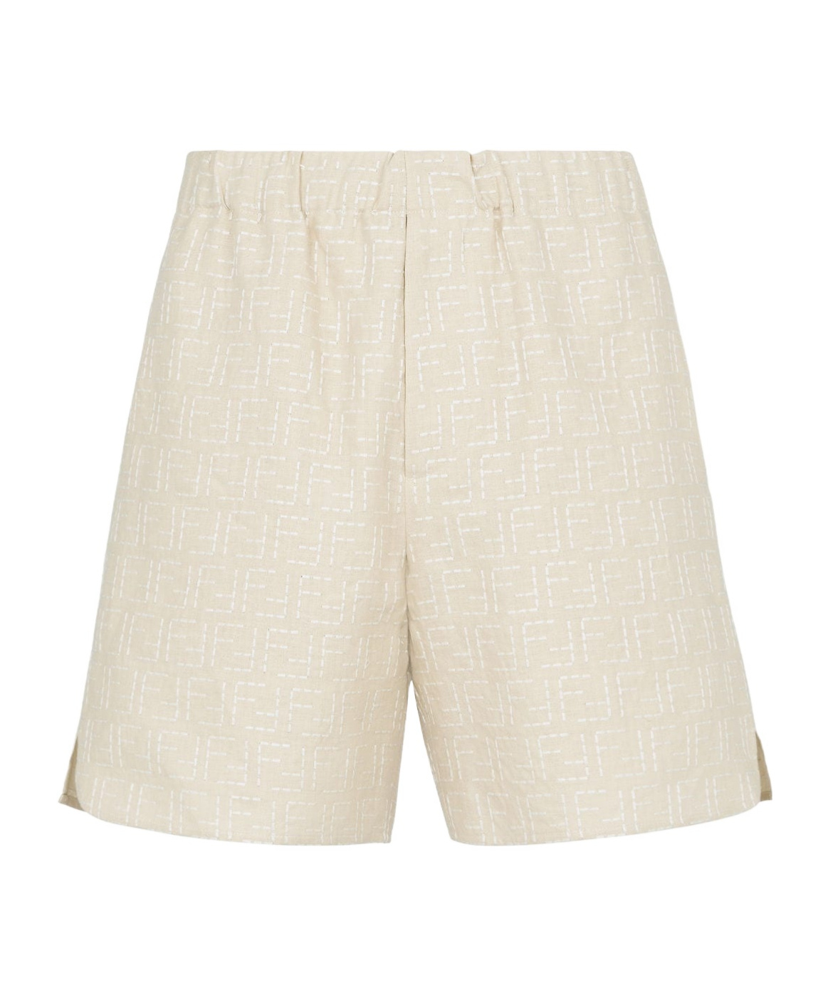 Fendi Jacquard Linen And Cotton Bermuda Shorts With All-over Ff Motif In Neutral