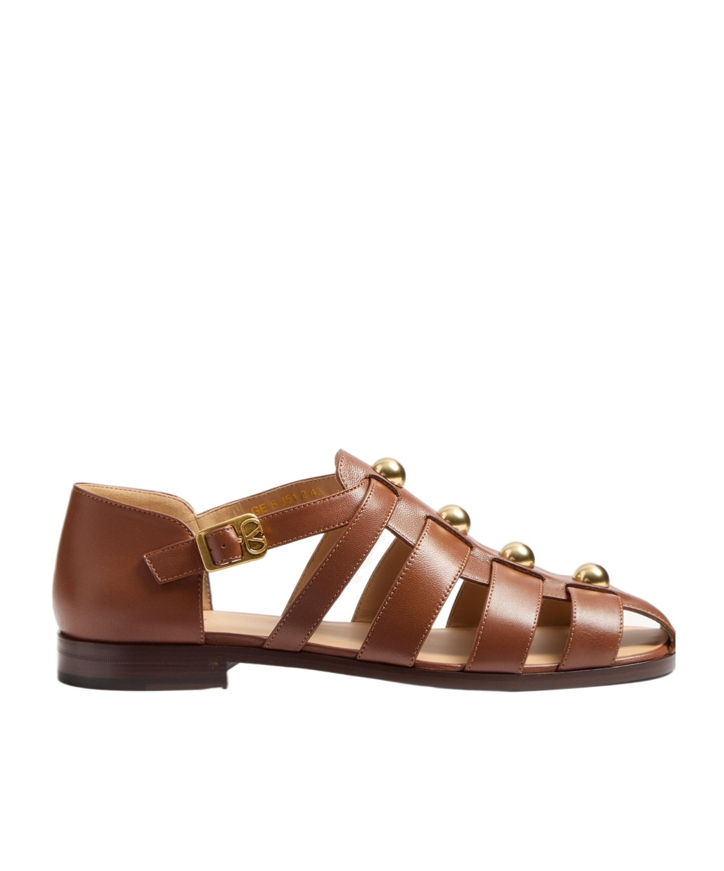Valentino Garavani Studshield Fisherman Calfskin Sandal In Brown