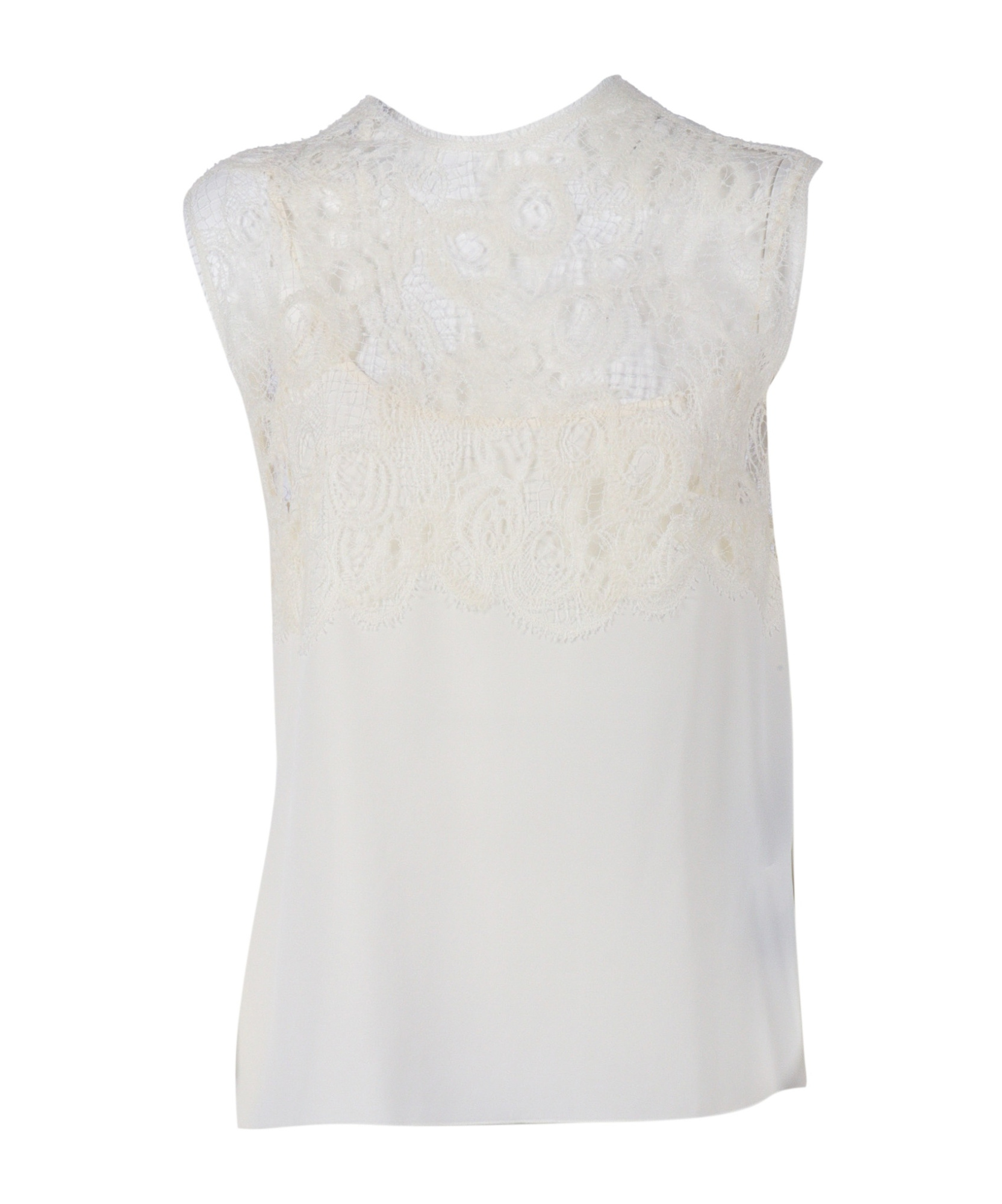 Fabiana Filippi Silk Crepe Top With Macrame Lace Detail In White