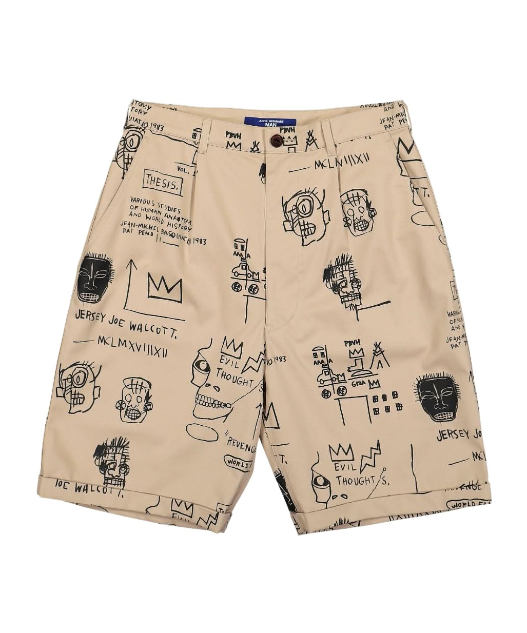 Junya Watanabe X Basquiat Printed Cotton Shorts In Brown